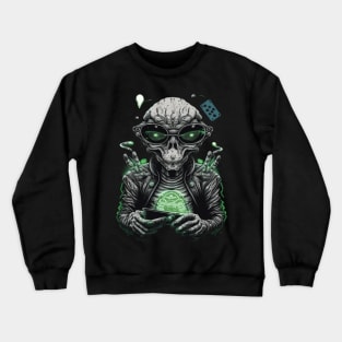 Funny Alien Digital Artwork - Birthday Gift Ideas For Poker Player Crewneck Sweatshirt